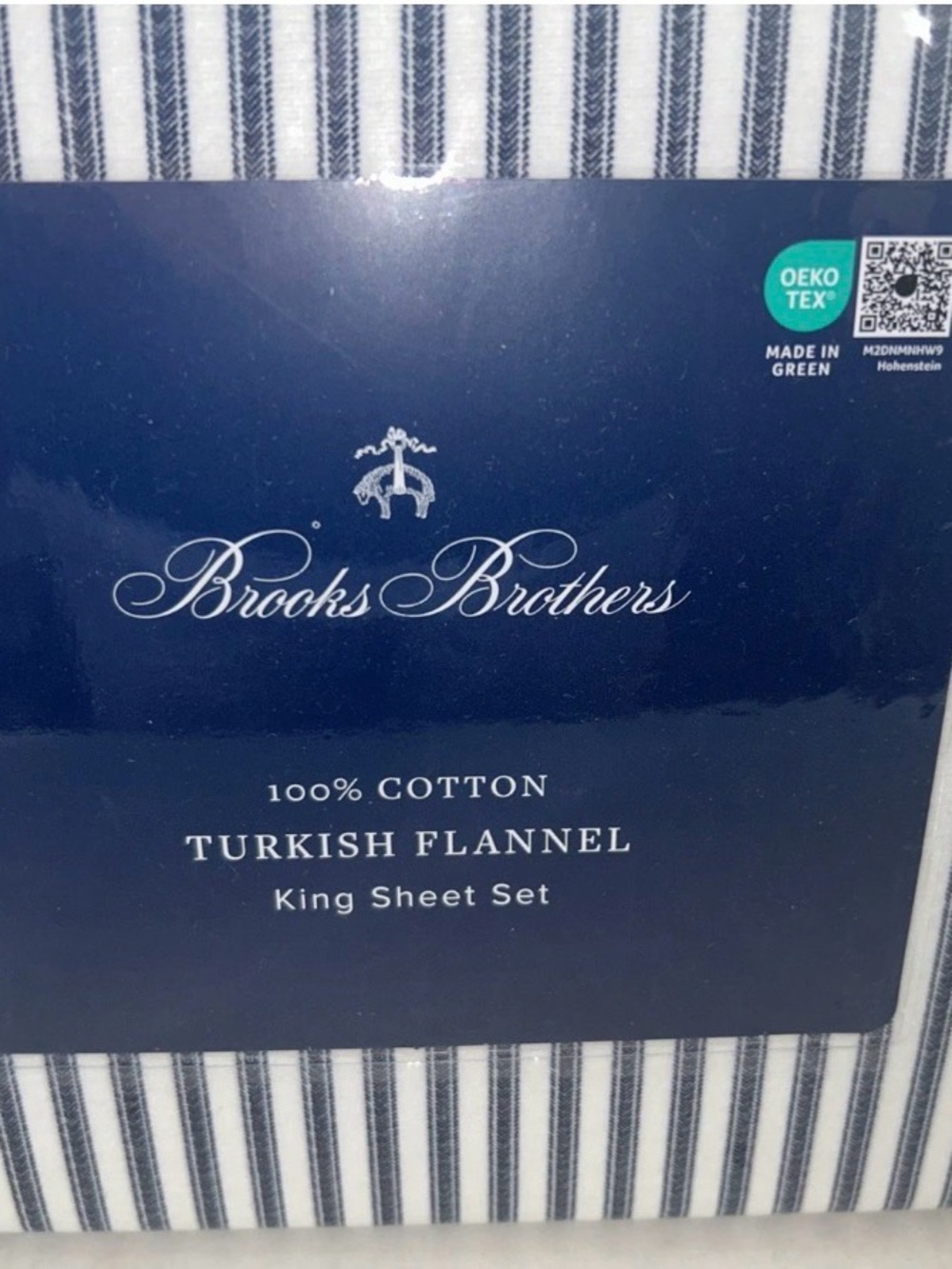 Brooks Brothers 4 PC KING Sheet set Turkish Flannel Cotton blue stripe NEW